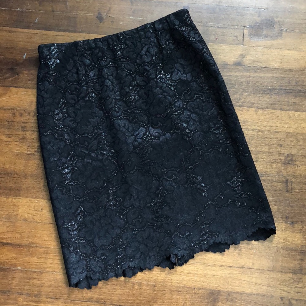 Liz Claiborne Collection Black Sparkly Lace Skirt Size 12 Petite Lace Hem